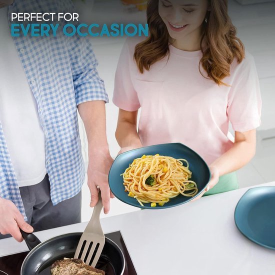 Richmount Milkyway borden en kommenset, 12-delige dinerset, steengoed dinerset voor 4, chip- en krasbestendige serviessets, vaatwasmachine- en magnetronbestendig, wit