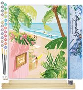 Figured'Art Schilderen op Nummer Volwassenen canvas Strandclub- Handwerk acrylverf Kit DIY Compleet - 40x50cm met DIY houten lijst