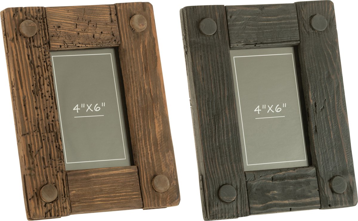 J-Line fotolijst Nick - dennenhout - bruin/zwart - small - 2 stuks Multi