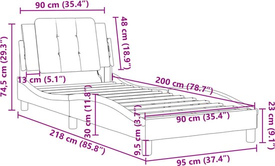 vidaXL - Bedframe - met - LED - zonder - matras - "Zadar" - zwart - en - wit - 90x200 - cm