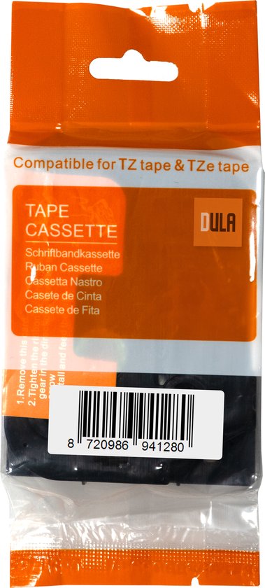 DULA Brother Compatible label tape- Tze-441 - 3 cassettes - Brother P-Touch - Zwart op rood - 18mm x 8m