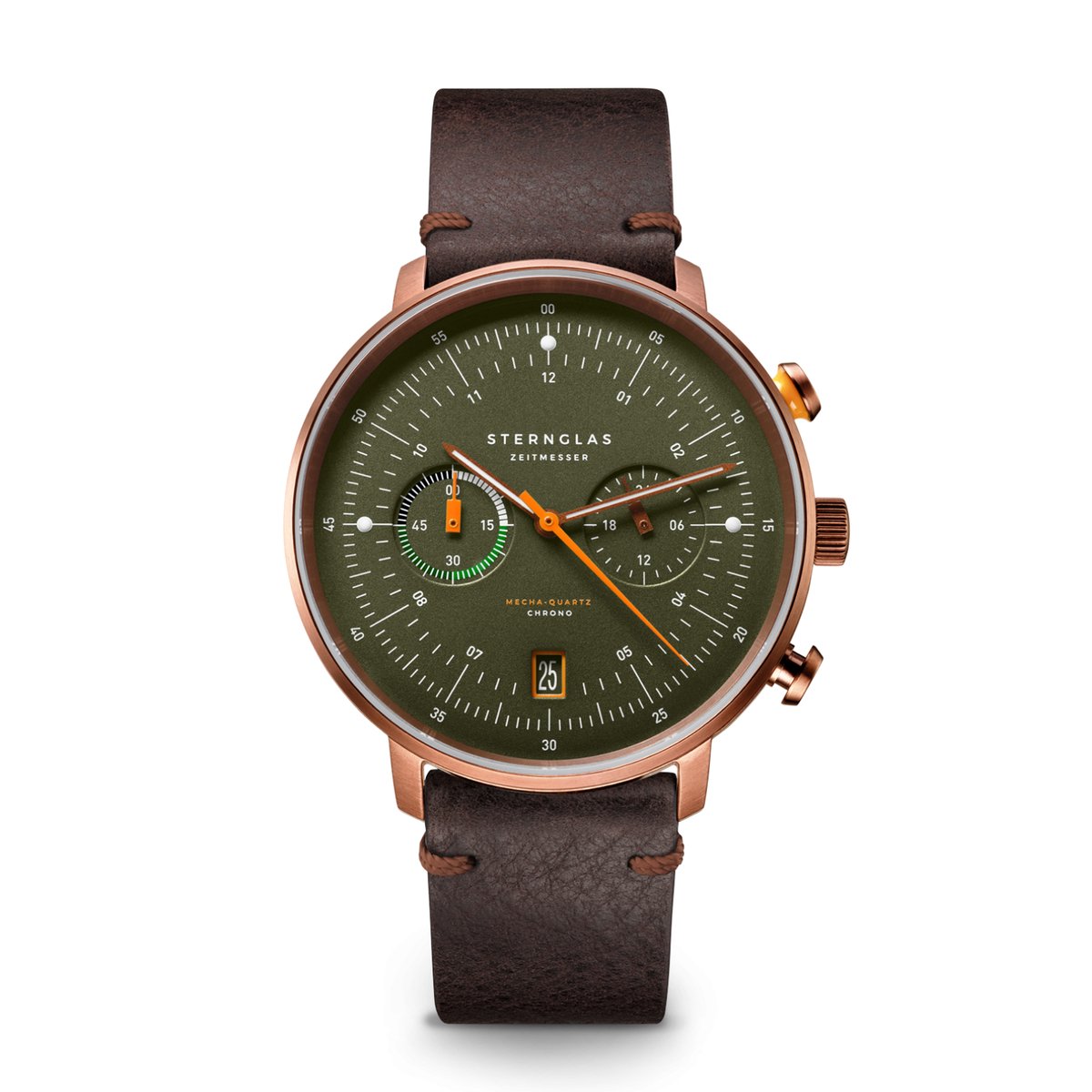 Sternglas S01-HC35-VI17 HAMBURG Heren Horloge - Saffierglas - Staal-Leer - Brons-Bruin - Ø 42 mm - Quartz - Gesp - 5 ATM (douchen)