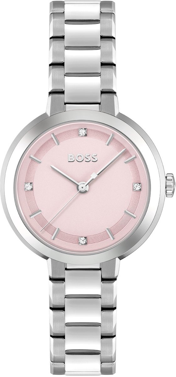 BOSS HB1502757 SENA Dames Horloge - Mineraalglas - Staal - Zilverkleurig - 34 mm breed - Quartz - Vouw-Vlindersluiting - 3 ATM (spatwater)