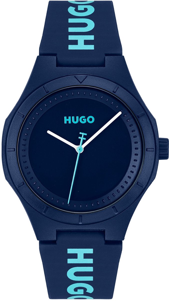 HUGO HU1530344 #LIT FOR HIM Heren Horloge - Mineraalglas - Kunststof-Silicone - Blauw - 42 mm breed - Quartz - Gesp - 5 ATM (douchen)