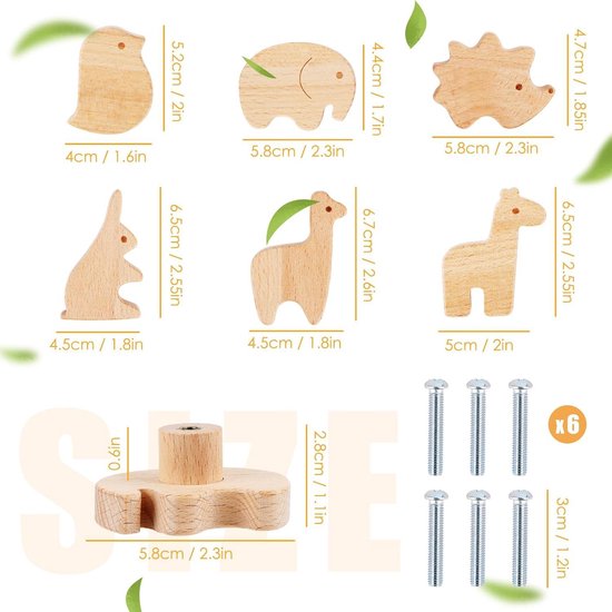 Coffelli meubelknoppen voor kinderkamer (zeedieren, 3 pack) houten dierenknoppen voor ladekast of als kinderkledingkast, gemaakt van beukenhout