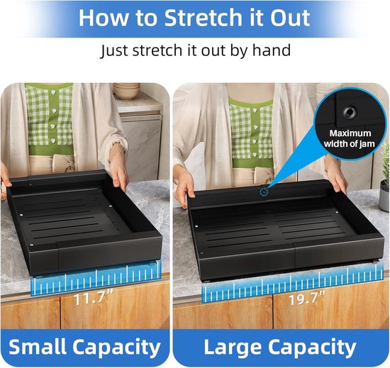 NETEL Telescopische lade, uittrekbare lade-organizer, breedte 30,5 cm, instelbare diepte 42-55 cm, voor keukenkasten met plakfolie, geen boren, wit, 2 stuks