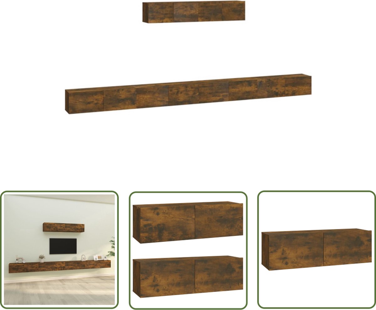 vidaXL Tv Meubel - TV Kast - 6-delige Tv-meubelset bewerkt hout gerookt eikenkleurig - Houten Tv Kast - Wandmontage Tv Kast - Bruine Tv Kast