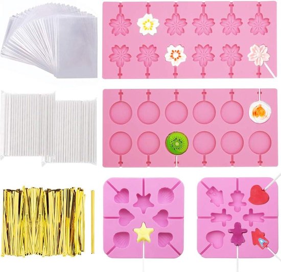 joonnair 2 x siliconen lollyvorm, stervormige chocoladevorm met 50 lollystokjes, herbruikbare doe-het-zelf snoepchocolade, sterlollyvorm, lollipop vorm