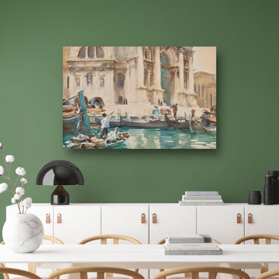 La façade de La Salute, Venetië - Peinture sur verre John Singer Sargent - Peintures de gondole sur verre - Peinture sur verre Maîtres anciens - Décoration murale moderne - Peinture sur plexiglas - Accessoires de chambre verre acrylique 105x70 cm