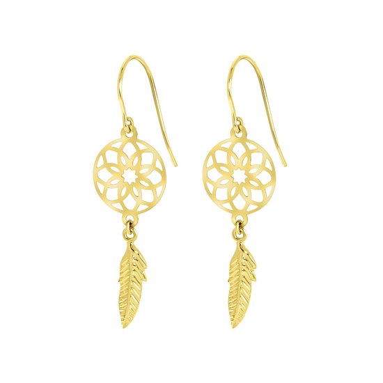 Boucles d'oreilles attrape-rêves en or jaune 14 carats