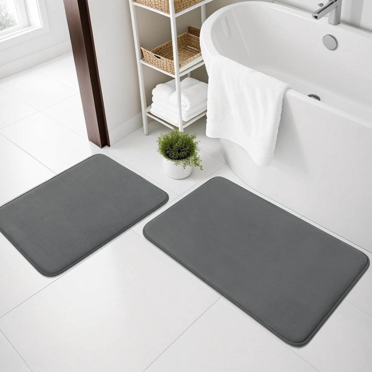 Luxe Antislip Memoryfoam Badmat Set - 2-Delig - Wasbaar - Badmat 40 x 60 cm + 50 x 80 cm - Donkergrijs