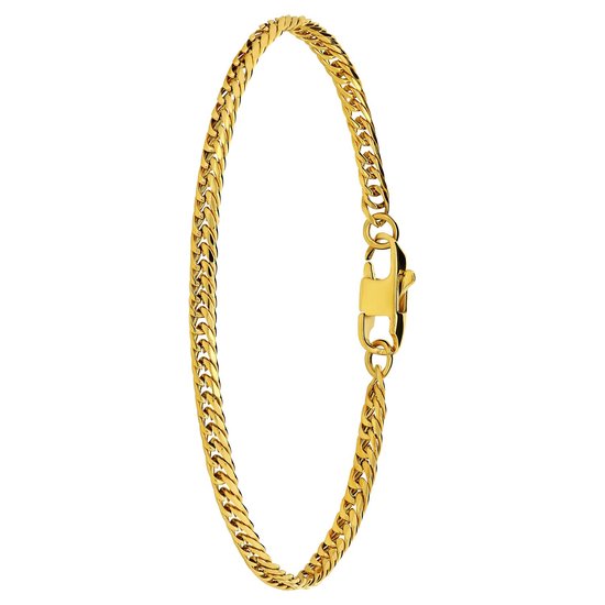 Gouden armband met gourmetschakel en karabijnsluiting.