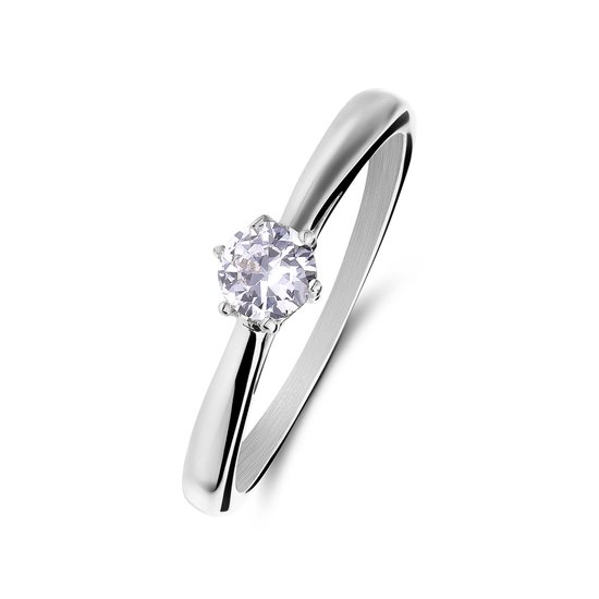 Lucardi Bague de fiançailles solitaire en acier pour femme avec zircone - Ring - Acier - Argent - 15 / 47 mm