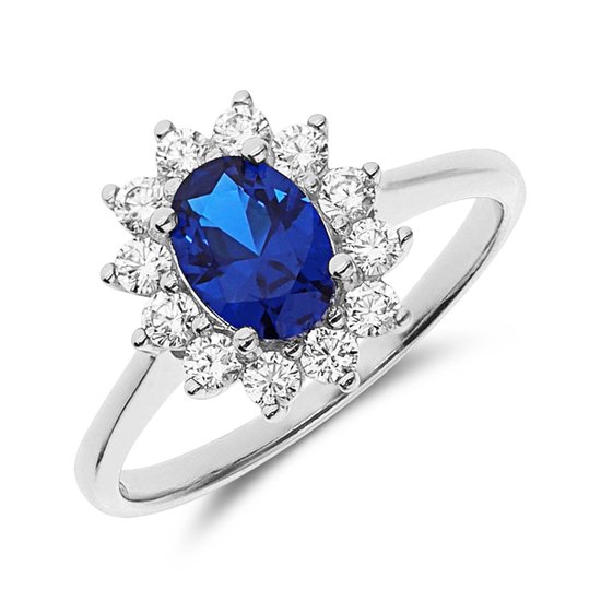 Lucardi Bague femme en argent avec zircone bleue - Ring - Argent 925 - Couleur argent - 15,50 / 49 mm