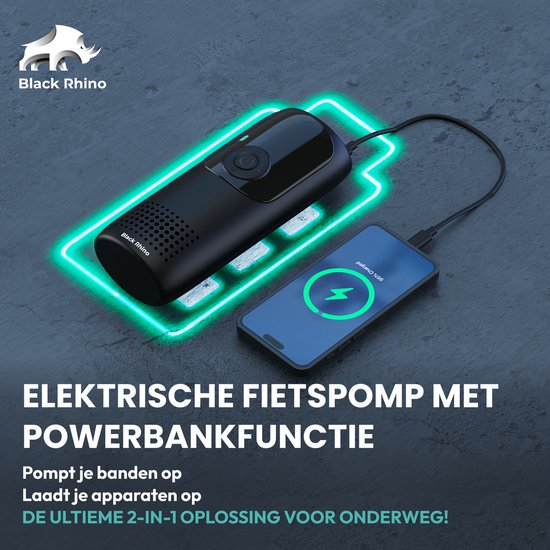 Black Rhino AeroBoost T-1 - Compacte Luchtcompressor - Elektrische Fietspomp - 4000 mAh Batterij - Powerbankfunctie - Dual Digitale display - Multifunctioneel - Werktijd 16 Minuten — afbeelding 3
