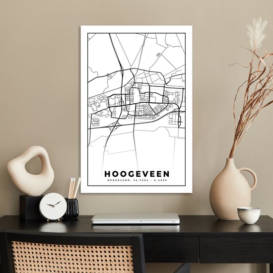 Affiche Carte - Hoogeveen - Zwart - Wit - 60x90 cm