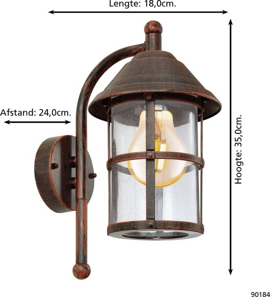 EGLO San Telmo - Éclairage extérieur - Applique - 1 lumière - Brun antique - Transparent