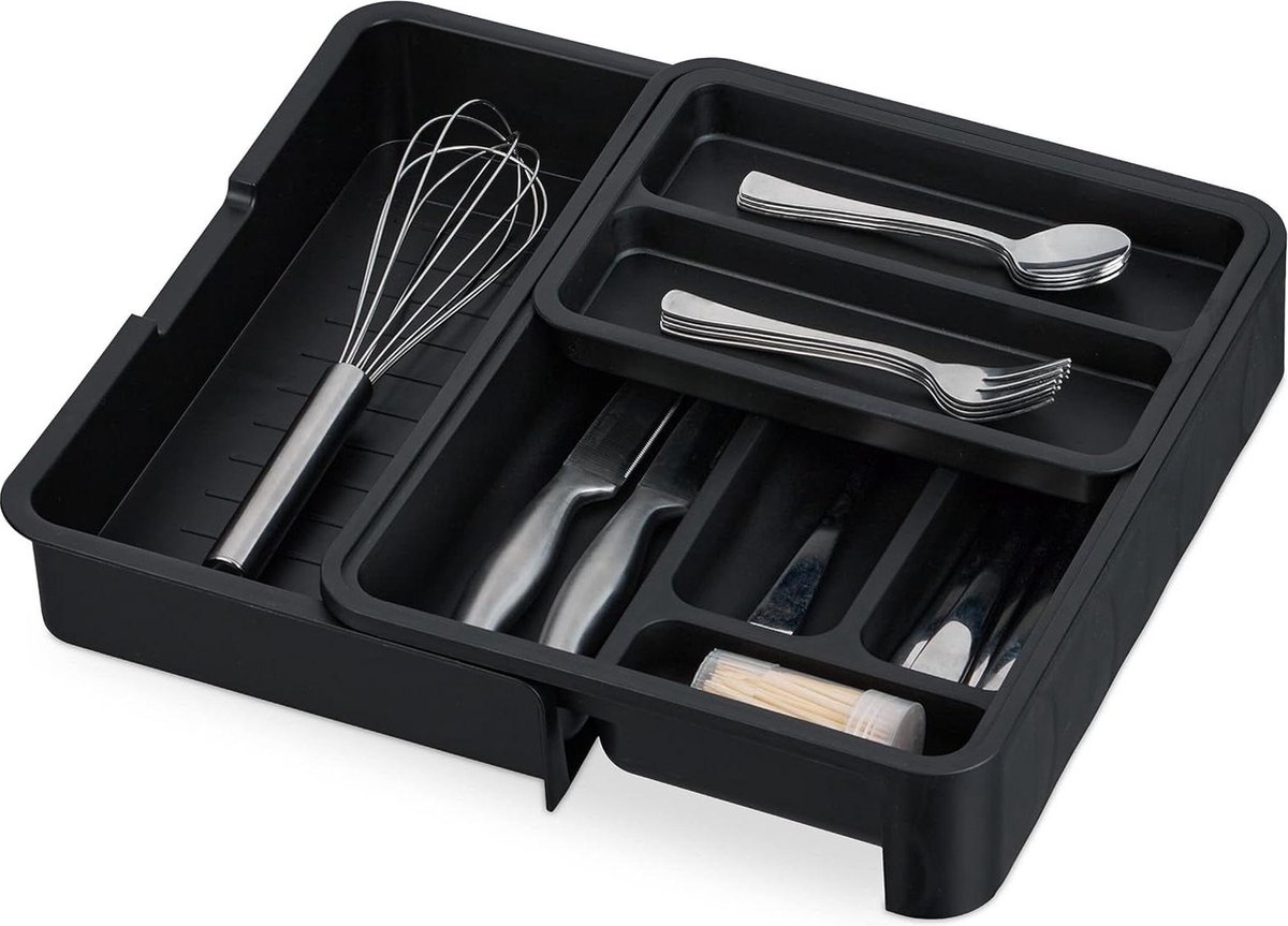 Uitschuifbare bestekbak 65x235-40x315 cm 7 vakken keukenorganizer zwart