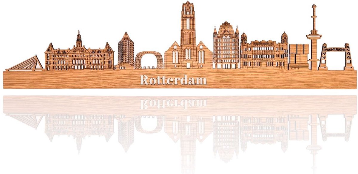 Skyline van Rotterdam - Eikenhout - 60cm - Wanddecoratie van hout