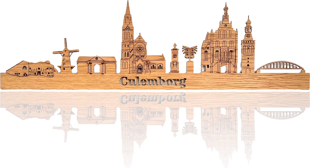 Skyline van Culemborg - Eikenhout - 150cm - Wanddecoratie van hout