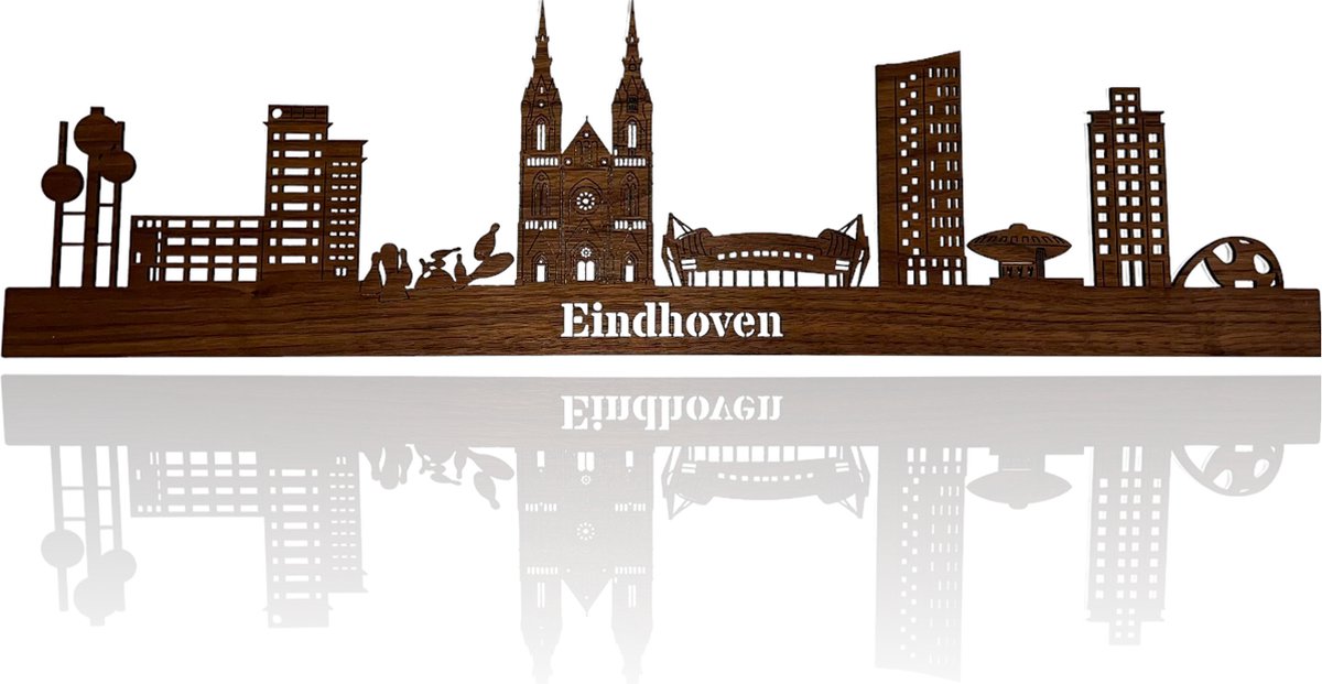 Skyline van Eindhoven - Notenhout - 110cm - Wanddecoratie van hout