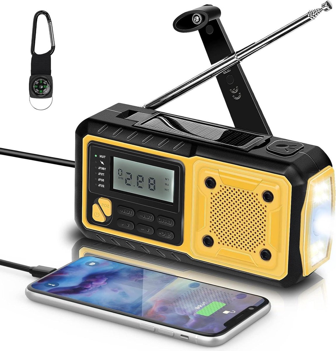 Noodradio - Radio voor Nood Draagbare Zonneradio 5000 mAh Handzwengel - Noodweer Radio FM/AM/SW Dynamo LED-lamp SOS-alarm USB LCD-scherm Telefoonlading Hoofdtelefoonuitgang - Wandelen Kamperen