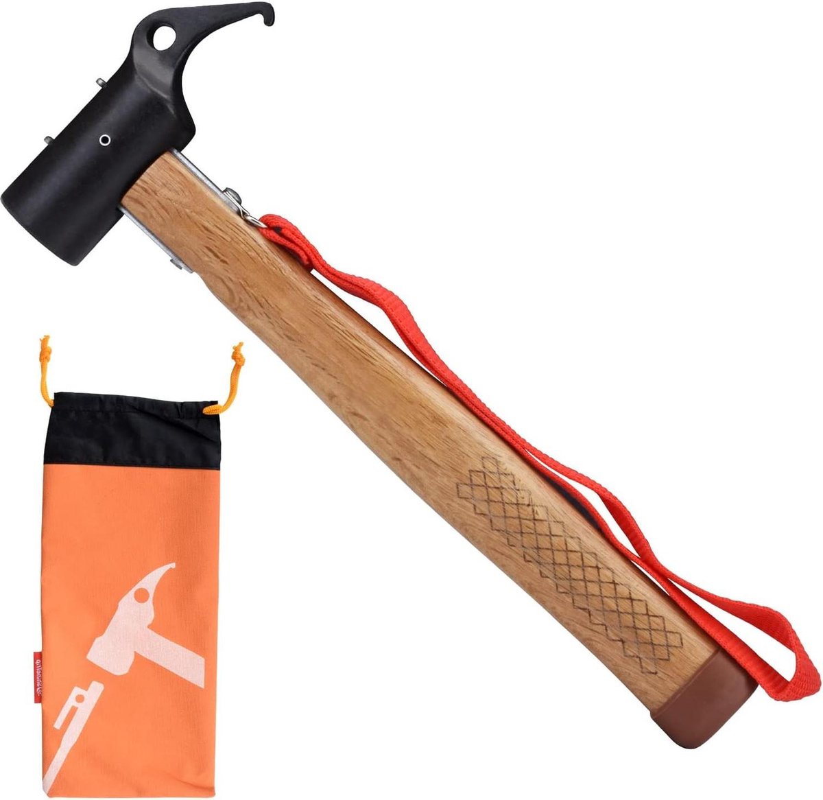 Multifunctionele rubberen hamer voor het buitenleven - tenthamer met haringtrekker - 31 cm