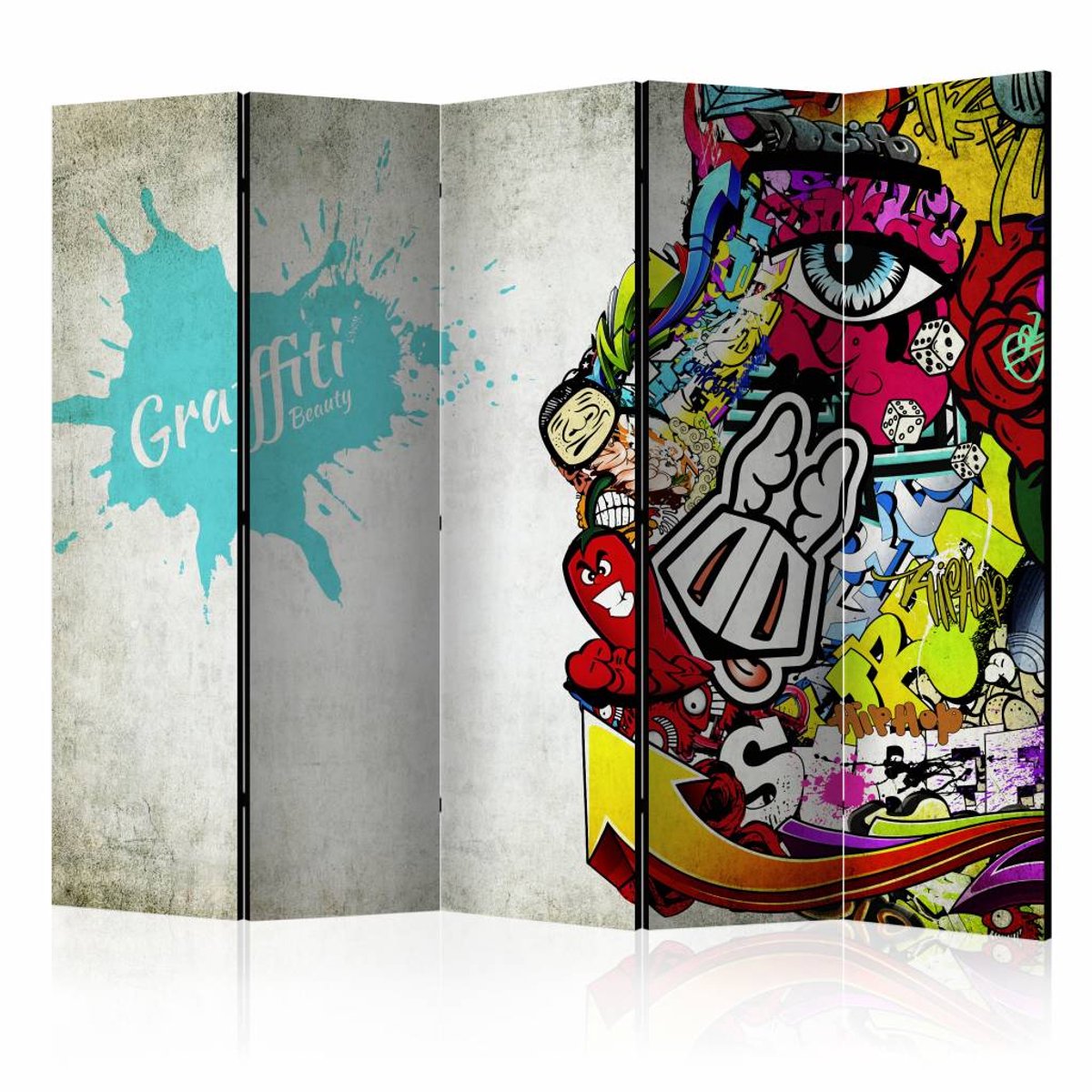 Vouwscherm - Graffiti Beauty 225x172cm , gemonteerd geleverd, dubbelzijdig geprint (kamerscherm)