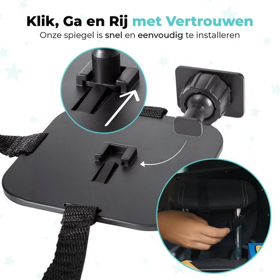 Calmy Autospiegel Baby XXL - Verstelbare Spiegel - Achteruitkijkspiegel - Veiligheidsspiegel - Baby en Kids - 19 x 30cm - 360 graden draaibaar - Zwart van Calmy — afbeelding 2
