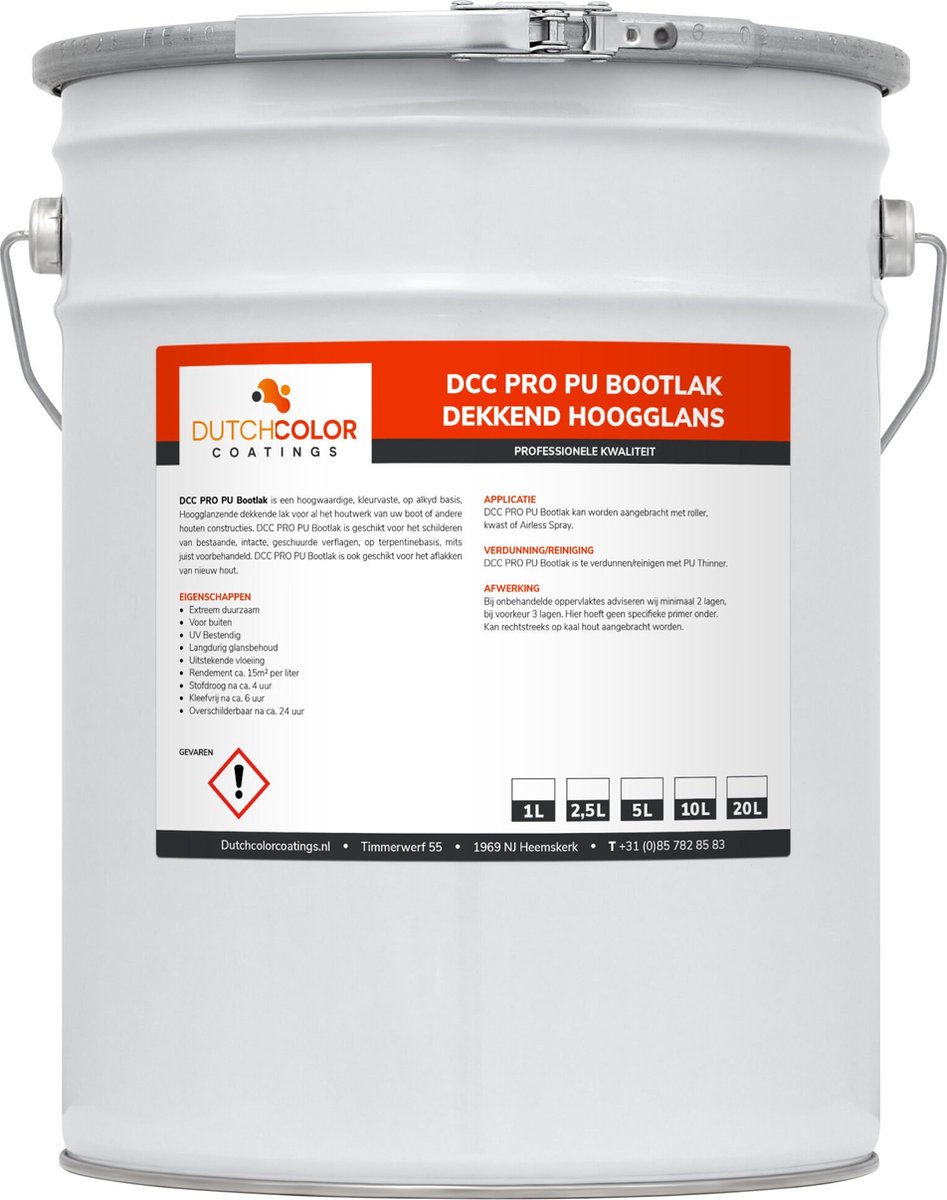 DCC PRO PU Bootlak Dekkend Hoogglans - 1L - RAL 9002 | Grijswit