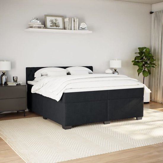 vidaXL - Sommier tapissier - avec - matelas - velours - noir - 200x200 - cm