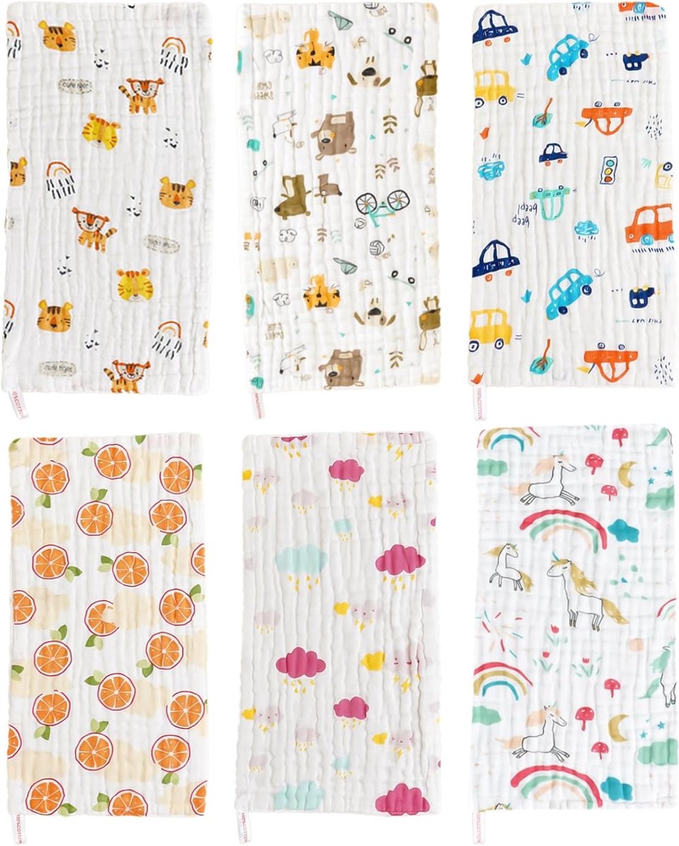 Image of 6 stuks spuugdoeken voor baby's, luiers, mousseline washandjes voor baby's, 6 lagen absorberende washandjes, zacht, luchtdoorlatend en extreem absorberend