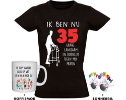 35 jaar Dames T-shirt + Koffiemok + Happy birthday bril - 35e verjaardag - feest - grappig - verjaardag - cadeau