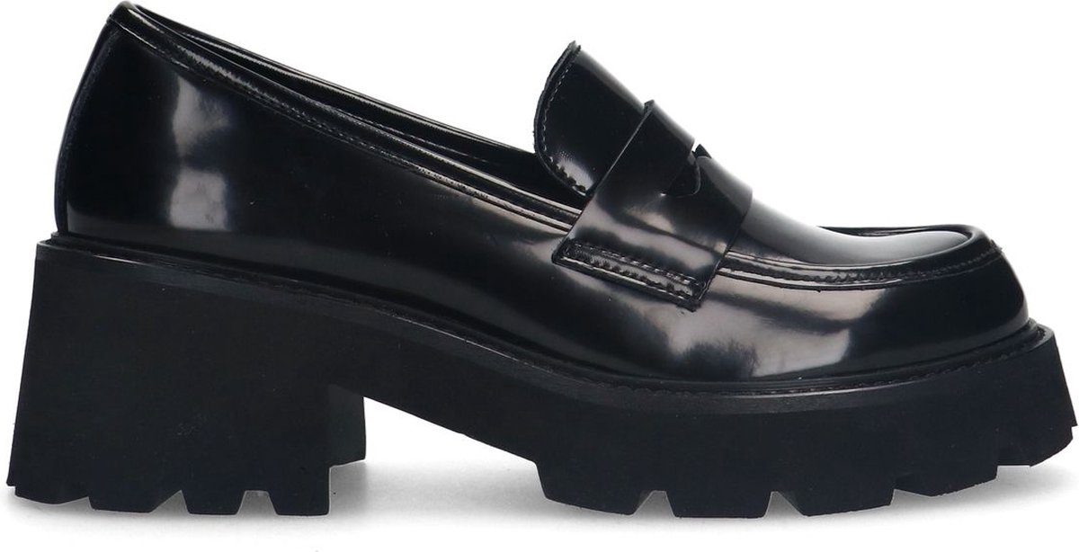 Sacha - Dames - Zwarte leren chunky loafers - Maat 37