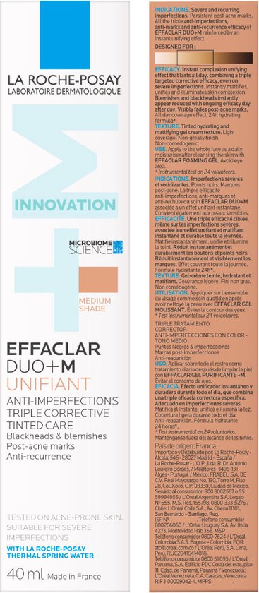 La Roche-Posay Effaclar DUO +M Unifiant Dark Day Cream - Crème Lissante - pour Peaux Grasses, Impures à Tendance Acné - Teinte Foncée - 40 ml