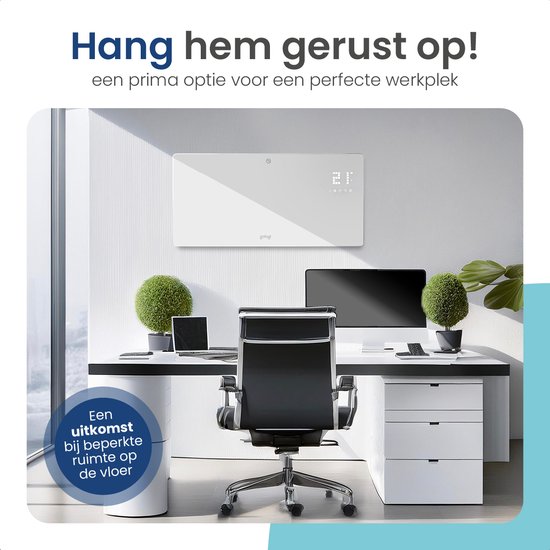Gologi Elektrische Kachel - Verwarming elektrisch - Convectorkachel met thermostaat - Werkt via App en touch bediening - Tot 25m2 - 2000W Heater - Wit