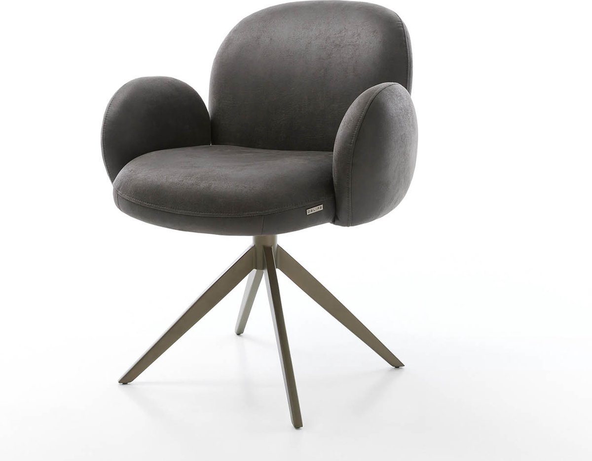 Eetkamerstoel Nube-Flex met armleuning kruisframe breed afwerking met titanium microvelour