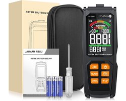 Pinless houtvochtmeter - ± 4% nauwkeurigheid - 20 mm analysediepte - VA kleurenscherm - Audiovisueel droog-risico-nat display