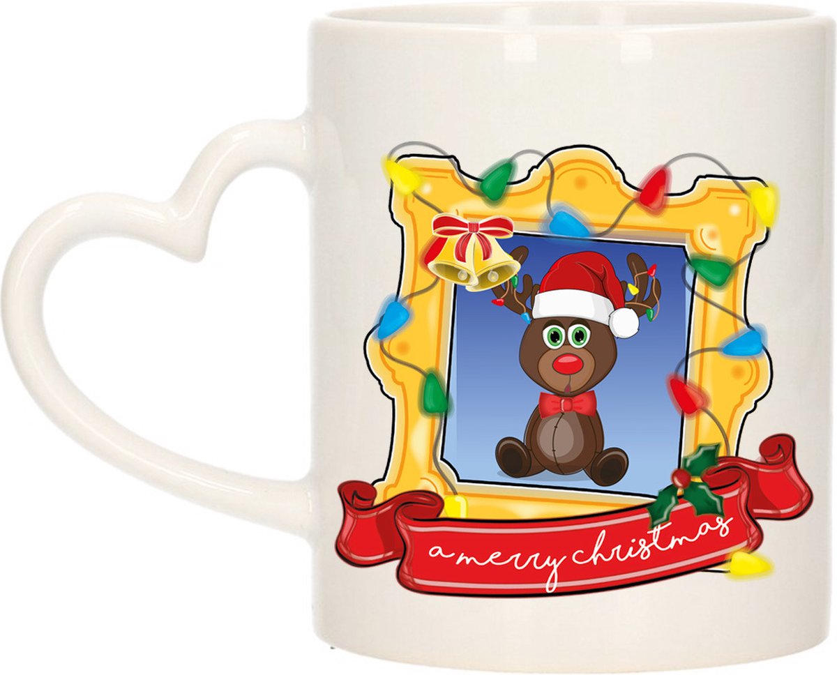 Bellatio Decorations Kerst cadeau koffiemok - kerst rendier - multi - 300 ml - keramiek