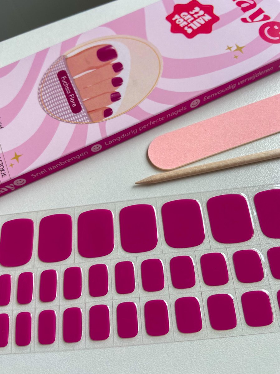 Goedkoopste Slayo© - Gellak Pedicure - Fuchsia Flare - Nagelstickers - Gel Nail Wrap - Nail Art Stickers - Nail Art - Gellak Nagels - Gel Nagel Stickers - LED/UV lamp nodig