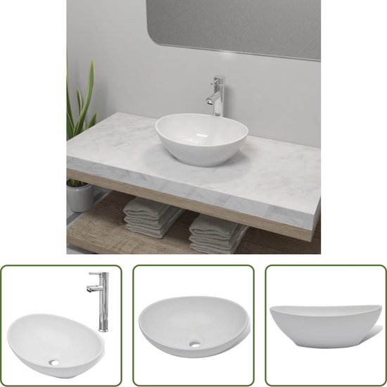 Foto: The living store keramische wastafel slimme mengkraan badkamer toilet 400x330x135 mm hoogglans afvoergat 4 5 cm zilver messing keramiekschijf inclusief installatieaccessoires