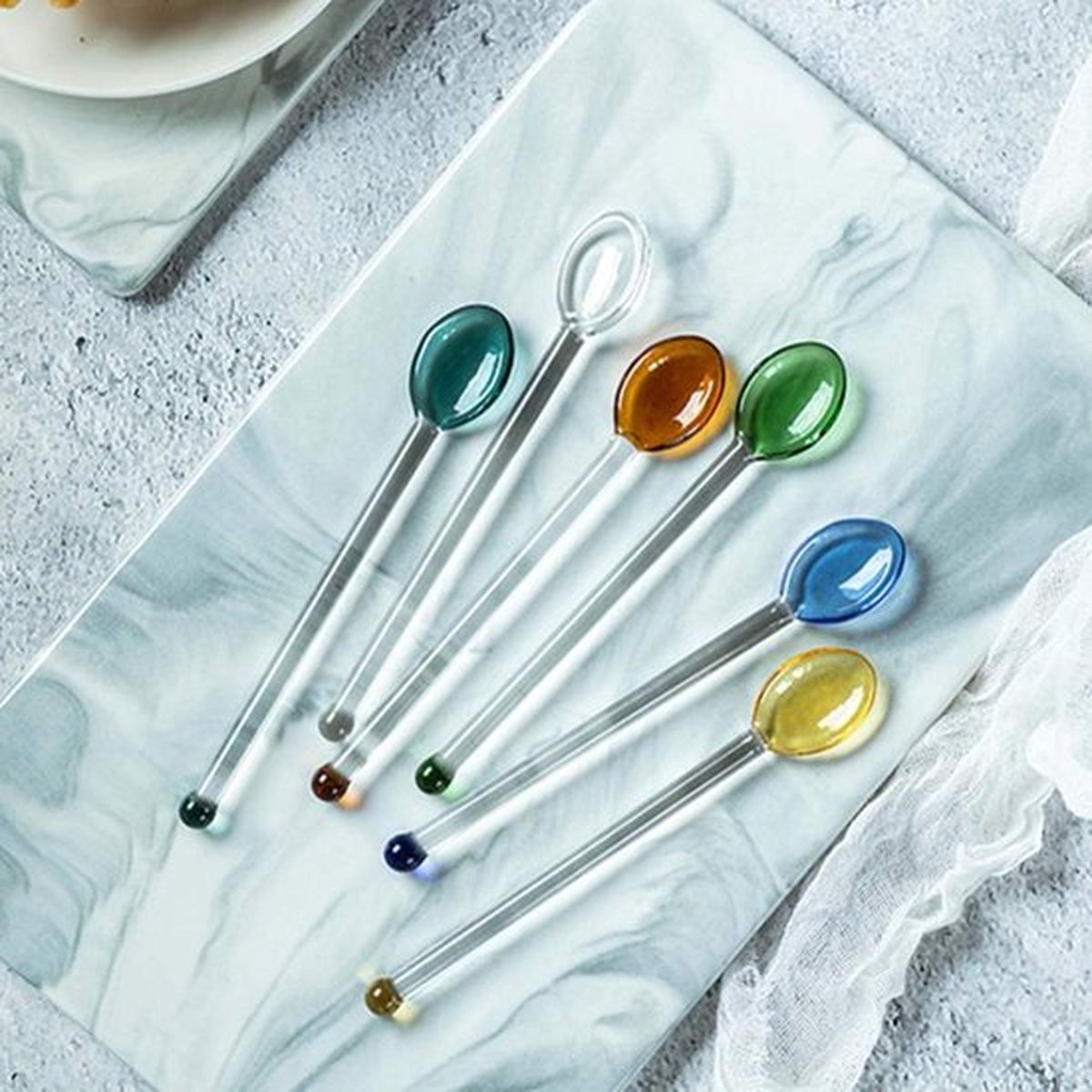 PolkaHome 6 Stuks Kleine Glazen Theelepels Kristalhelder Theelepel Glas Espresso Of Thee Roerstaafjes Voor Dessert Mengen Voorgerecht Kleuren