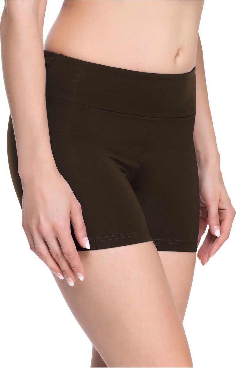 Merry Style Dames Korte Leggings - Sport - Vrijetijdsbroek - Shorts - Sporbroek - Yogabroek - Brede Taille - MS-MS10-284-LE - Bruin - L
