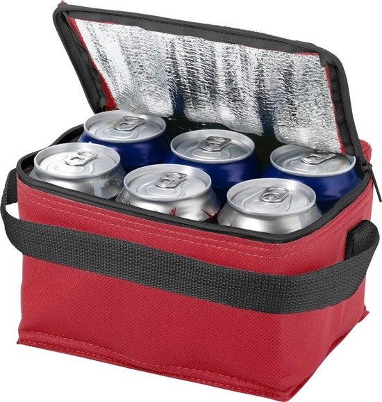 2x stuks kleine koeltas rood/zwart 20 cm voor 6/sixpack blikjes - 3,5 liter - Koelboxen/koeltassen - Lunchtrommel van Benson — afbeelding 2