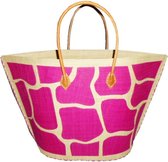 Damestas strandtas met fuchsia/naturel giraf/dieren print 51 cm - Dames handtassen - Shopper - Boodschappentassen