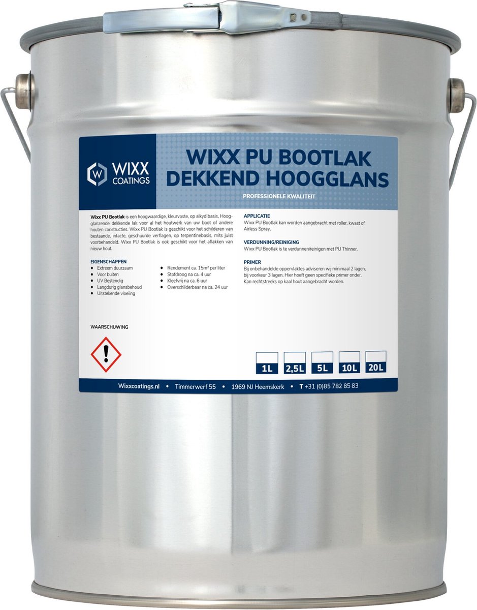 Wixx PU Bootlak Dekkend Hoogglans - 20L - RAL 7040 | Venstergrijs