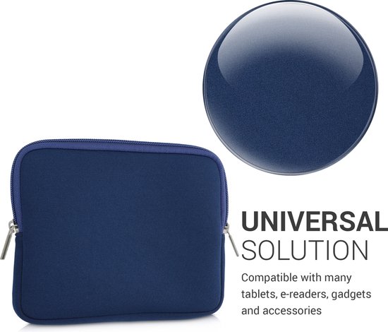 kwmobile Neopreen e-Reader Pouch Maat 6-7" eReader - Universele eBook Sleeve Case met Rits - Donkerblauw — afbeelding 5