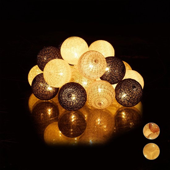 Relaxdays LED lichtslang met 20 ballen sfeerverlichting feestverlichting - katoen... |