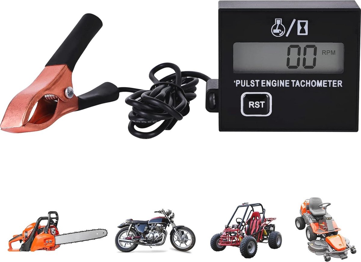 Digitale Toerenteller voor Motoren en Tuinmachines - Inductief 2-Takt Snelheidsmeter