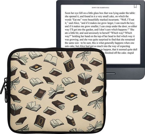 kwmobile Universele Cover voor eReader - Neopreen hoesje Boeken design beige / bruin / goud -